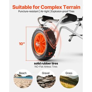 Carrello da Kayak pieghevole Pneumatici in gomma piena da 10 pollici Capacità di carico 250 libbre 1 cinturino a cricchetto per Kayak canoe Jon barche tappetini galleggianti - Product Image 3