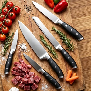 Vente en gros d'usine, ensemble de 6 couteaux de cuisine, couteaux de chef en acier inoxydable à haute teneur en carbone avec triple rivet, manche noir, OEM ODM - Product Image 3