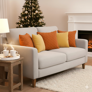 Juego de Fundas de Almohada SOGA de 5 Piezas en Tejido Diamante Naranja Quemado y Terciopelo Amarillo Dorado, Decoración Acogedora para Sala de Estar y Sofás - Product Image 6