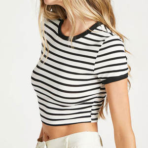 Camiseta corta de algodón negra lisa para mujer, cuello redondo, manga corta, informal, para verano, en venta. - Product Image 4