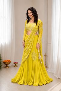 Lehenga Choli en Soie Koti Indienne, Séchage Rapide, Gaufré, Design Fantaisie, Exclusif, pour Mariage, Saree, Dhoti, Tenue de Mariée, Plage et Fête - Product Image 2