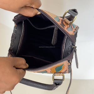 Wholesale Custom Factory Price Tooled Genuine <b>Leather</b> Small Speedy <b>Bags</b> Stylish Grass Design Crossbody Unisex Travel <b>Duffel</b> <b>Bags</b> - Product Image 6