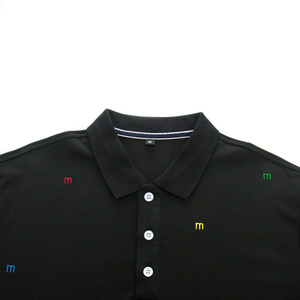 เสื้อโปโลแขนสั้นสีดำสำหรับผู้ชาย พร้อมลายปักตัวอักษร ทรงลำลอง ผ้าถัก - Product Image 4