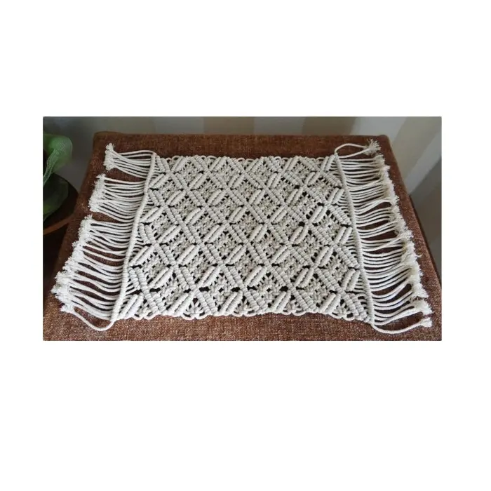 Party Stuff Cotton Hand Knitted Macrame Coffee Table Runner Boho Crochet Cotton Fringes Boho Table Cloth