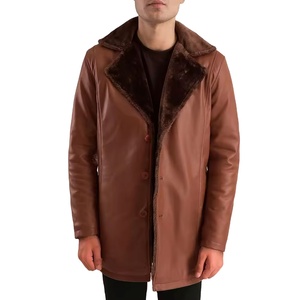 Mens <b>Brown</b> Genuine <b>Leather</b> Coat Warm Winter <b>Jacket</b> Polyester Lined Regular Zipper Stand Collar Casual Luxury Breathable - Product Image 5
