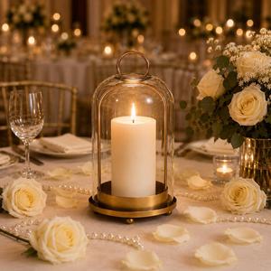 Metal Candle Holder <b>Lanterns</b> with Glass Dome Brass Black Tabletop Hanging <b>Hurricane</b> Glass Candle Holders for Pillar Candle Plant - Product Image 1