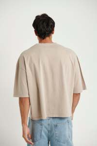 <b>Neutral</b> Tone Oversized Men's shirts Cotton Boxy Crop Tee Drop Shoulder Custom Logo <b>Print</b> Blank Streetwear OEM Bulk - Product Image 5