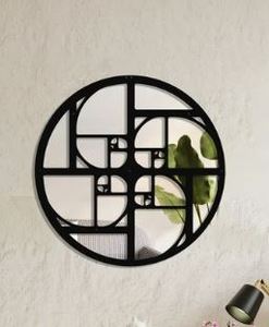 Miroir mural moderne en métal noir en forme de fleur de lotus, miroir décoratif en verre de forme florale pour la décoration de salon et de la maison - Product Image 2