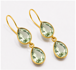 Pendientes Colgantes de Amatista Verde en Forma de Lágrima, Plata de Ley 925, Chapados en Oro |   Pendientes de Prasiolita en Forma de Pera Facetada |   Regalo - Product Image 3