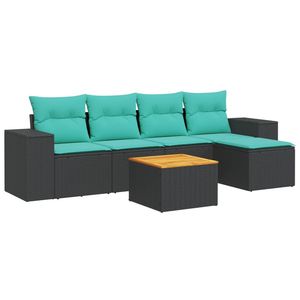 Ensemble de canapés de patio en polyrotin noir moderne avec coussins, mobilier d'extérieur, 6 places, design contemporain - Product Image 4