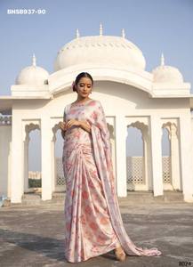 Ocassional Wear Excellent Quality Japan <b>Satin</b> with Rich Digital Print Saree-<b>Blouse</b> Collection Woman Fashion Manufacturer - Product Image 5