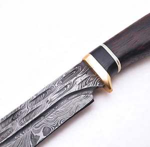 Cuchillo utilitario artesanal de acero de Damasco para exteriores, mango de madera oscura, herramienta de hoja fija - Product Image 5