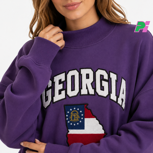 Sweat-shirt à col montant Georgia pour femme, noir, avec broderie de la carte de l'État, coupe oversize, pour l'automne - Product Image 6