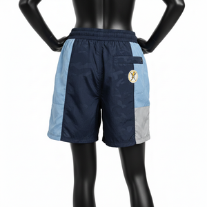 Shorts coupe-vent légers en polyester 130 GSM, bleu marine clair, avec broderie et patch personnalisés, logo sur mesure, pour femmes. - Product Image 3
