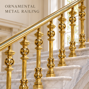 Rampe d'escalier en métal doré de luxe avec balustres décoratifs pour villas, hôtels et intérieurs haut de gamme - Product Image 1