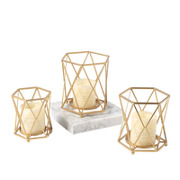 Set Tempat Lilin Lentera Kaca Modern Bahan Stainless Steel Tahan Panas Dekorasi Rumah Tempat Lilin Votive Kaca Logam untuk Dalam Ruangan