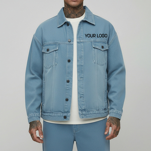 Chaqueta de Mezclilla Azul Claro para Hombre, Cierre de Botones, Corte Regular, Estilo Casual, 100% Algodón, Color Sólido, para Otoño - Product Image 1