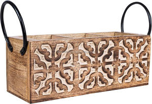 FWE Porte-couverts en bois fabriqué à la main pour support de cuillère de cuisine pour organisateur de rangement de table à manger Boîte à vaisselle avec poignée - Product Image 2