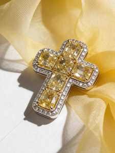 Cross <b>Pendant</b> With Emerald Cut Moissanite Stones Prong Set In 18K <b>Solid</b> <b>Gold</b> Religious Charm Unisex Jewelry - Product Image 3