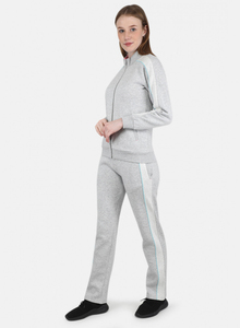 Ensemble de survêtement gris pour femmes, manches longues, col montant, fermeture éclair sur le devant, poches latérales, tenue décontractée - Product Image 3