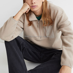 Custom Men Jumper Beige Quarter Zip Sherpa Pullover Thick Heavyweight Loose Fitting Hoodie 14 Zip Plain Brown hoodies - Product Image 6