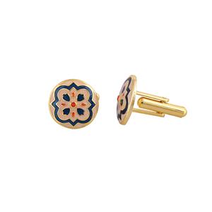 Mancuernillas de Lujo con Baño de Oro y Latón, Diseño Floral Esmaltado, Accesorios para Camisa Formal de Hombre, Regalo de Boda o Negocios, Juego de Mancuernillas de Diseñador - Product Image 2