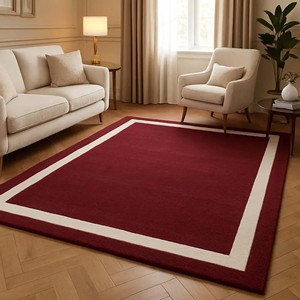 Luxury Burgundy Area Rug with <b>White</b> Border Hand Tufted Rug Premium Wool Carpet Modern Rug For Living Room Bedroom Decorative Rug - Product Image 4