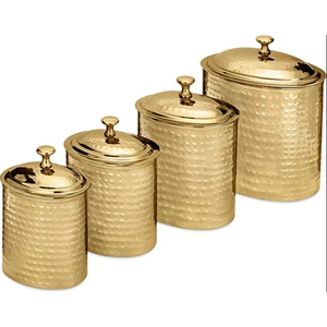 Ensemble de 4 boîtes en cuivre martelé de haute qualité, récipients de stockage alimentaire en métal pour la cuisine, contenants pour thé, café, sucre avec couvercles - Product Image 3