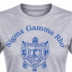 เสื้อยืดสีเทาเฮเทอร์ Sigma Gamma Rho ลายกราฟิก Blue Crest 1922 แขนสั้น คอกลม เสื้อผ้าชมรมกรีก เสื้อลำลอง - Product Image 5