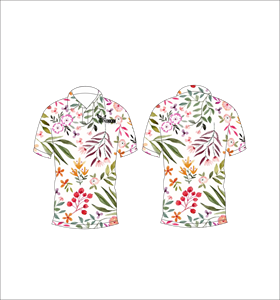 เสื้อโปโลลายใบไม้เขตร้อนแบบกำหนดเอง เนื้อผ้าระบายอากาศ น้ำหนักเบา เหมาะสำหรับทีมกอล์ฟ แขนสั้น ลายพิมพ์แบบซับลิเมชั่น - Product Image 1