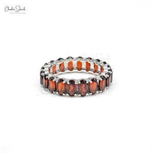 Productos de Moda: Anillo de Eternidad con Granate de Mozambique de 5x3mm, Certificado IGI, Oro Blanco Fino de 14k, Joyería Apilable para Boda, Talla US-7 - Product Image 3