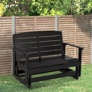 Elegante Panca a Dondolo Nera per Esterni in HDPE con Doghe, Doppia Sedia a Dondolo in Metallo Resistente per Giardino o Parco - Product Image 2