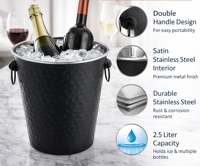 Seau à glace isotherme en acier inoxydable à double paroi de qualité supérieure avec poignées annulaires, pour vin, champagne et bière, idéal pour les fêtes et les bars
