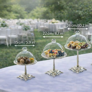 Support à gâteau avec dôme en verre, support à gâteau avec couvercle, présentoir à desserts, support à gâteau de mariage, support à gâteau vintage, support à gâteau en métal, support à cupcakes - Product Image 5