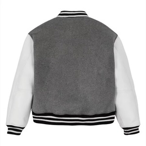 Veste varsity en laine mélangée grise pour homme avec manches blanches et fermeture éclair, vêtement décontracté pour l'automne - Product Image 2