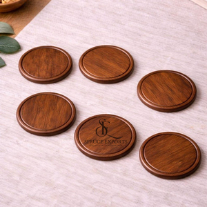 Luxury Round Shape Sheesham Wooden Coaster Set With <b>Box</b> Lid Holder. High Quality Antique Style Drink Mats For <b>Coffee</b> <b>Tables</b> - Product Image 3