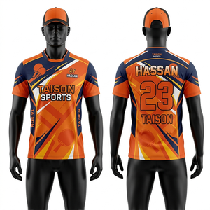 Maillot de tennis de table pour hommes 150 GSM en polyester premium anti-humidité, orange, bleu marine, panneaux contrastants, impression par sublimation personnalisée - Product Image 6