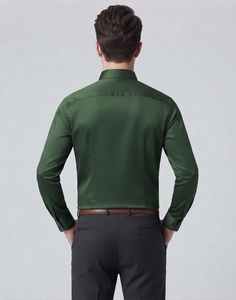 <b>Men's</b> Dark Green <b>Satin</b> Dress <b>Shirt</b> Full Sleeve Solid Turn-down Collar Anti-Wrinkle Formal - Product Image 4