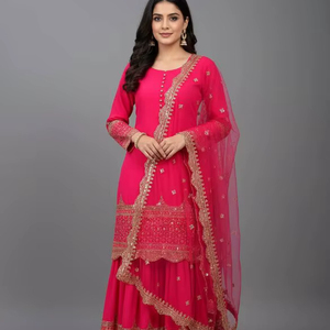 Elegante y Moderno Lehenga Choli de Tres Piezas con Bordado, de Secado Rápido, Hecho con Materiales Reciclados, para Fiestas y Bodas, con Lentejuelas - Product Image 1