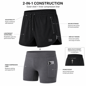 Men's Two <b>Layer</b> Sports Shorts with Elastic Drawstring Waist Custom Private Label Manufacturing Perfect for Gym and Training - Product Image 5
