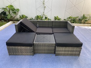 Canapé de jardin moderne en rotin Pham Gia Premium 6 pièces avec coussin en polyester et verre trempé en acier, une place pour cour - Product Image 2