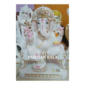 Estatua de Ganesha pintada en mármol blanco para adoración, estatua decorativa de Ganesha en mármol blanco para el hogar, muy hermosa y de alta calidad. - Product Image 1