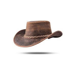 Leather Cowboy <b>Hat</b> Brown Braided <b>Band</b> Wide Brim Western Style <b>Hat</b> for Men and Women - Product Image 1