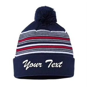 Trendy High Quality Acrylic Warm Winter Cold <b>Hats</b> <b>Caps</b> Knitted Adult Kids Beanie Custom Embroidery Logo With Pom Pom - Product Image 2