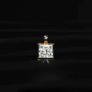 Pendentif en diamant solitaire de taille princesse cultivé en laboratoire en or. - Product Image 1