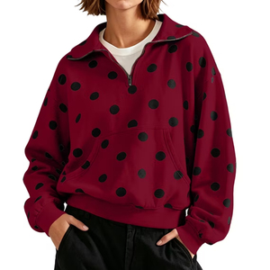 Adults Youth Club Wear <b>Half</b> <b>Zip</b> <b>Sweatshirt</b> Stand Collar Long Sleeve Casual Hoodie Red Black Pattern Knitted Cotton Autumn Wear - Product Image 1