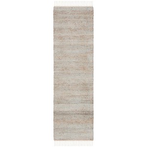 Tapis rectangulaire bohème en fibres naturelles, couleur unie, tissage plat, à poils ras avec franges, pour couloir et usage domestique - Product Image 1