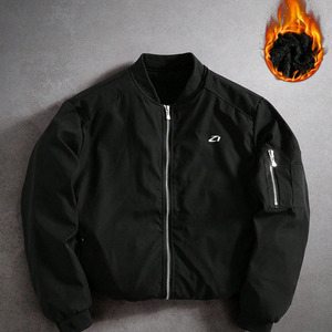 Blouson bomber noir pour homme, coupe-vent, fermeture éclair sur le devant, col montant, coupe classique, en polyester, pour l'automne, vestes pour homme - Product Image 3