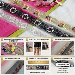 Sequins Work Multi Coloured Net Base Embroidered <b>Laces</b> OEM wholesale export quality for global buyers. - Product Image 6