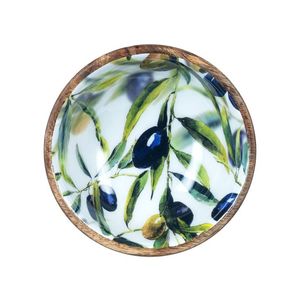 Tazón de ensalada hecho a mano de madera de mango con diseño de hojas tropicales, estilo bohemio, para decoración del hogar. - Product Image 4